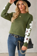 Load image into Gallery viewer, Flower Round Neck Long Sleeve Sweater