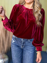 Load image into Gallery viewer, Ruched Round Neck Long Sleeve Blouse