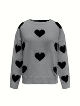 Load image into Gallery viewer, Valentine’s Day Heart Round Neck Long Sleeve Sweater