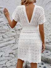 Load image into Gallery viewer, Openwork Plunge Short Sleeve Cover-Up Dress