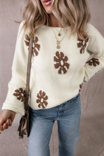 Load image into Gallery viewer, Flower Round Neck Long Sleeve Sweater