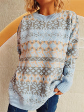 Load image into Gallery viewer, Geometric Round Neck Dropped Shoulder Sweater