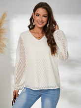 Load image into Gallery viewer, Textured V-Neck Balloon Sleeve Blouse