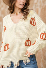 Load image into Gallery viewer, Raw Hem Pumpkin V-Neck Long Sleeve Sweater