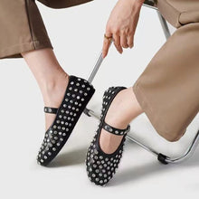 Load image into Gallery viewer, PU Leather Studded Flat Loafers
