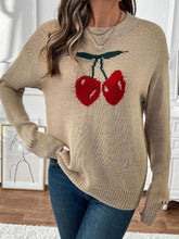 Load image into Gallery viewer, Perfee Cherry Round Neck Long Sleeve Sweater