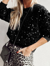 Load image into Gallery viewer, Sequin Round Neck Long Sleeve Blouse