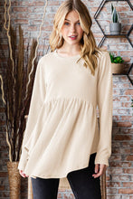 Load image into Gallery viewer, Heimish Full Size Round Neck Long Sleeve Ribbed Babydoll Top