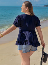 Load image into Gallery viewer, Plus Size Peplum V-Neck Short Sleeve Blouse