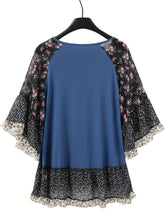 Load image into Gallery viewer, Full Size Frill Printed Round Neck Half Sleeve Blouse