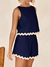 Load image into Gallery viewer, Contrast Rickrack Trim Sleeveless Top and Shorts Set