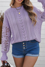 Load image into Gallery viewer, Openwork Round Neck Long Sleeve Sweater