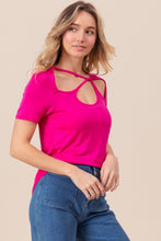 Load image into Gallery viewer, BiBi Cutout Asymmetrical Neck Short Sleeve T-Shirt