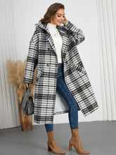 Load image into Gallery viewer, Plaid Double-Breasted Long Sleeve Longline Coat