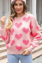 Load image into Gallery viewer, Valentine's Day Heart Jacquard Round Neck Sweater