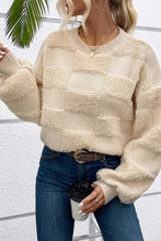 Load image into Gallery viewer, Checkered Round Neck Dropped Shoulder Sweater