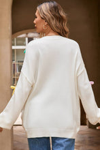 Load image into Gallery viewer, Contrast Bow Round Neck Dropped Shoulder Sweater