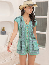 Load image into Gallery viewer, Printed V-Neck Cap Sleeve Romper