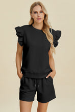 Load image into Gallery viewer, Double Take Full Size Texture Round Neck Ruffle Sleeve Top and Shorts Set