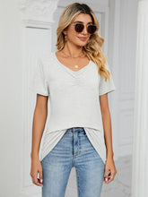 Load image into Gallery viewer, Ruched V-Neck Short Sleeve T-Shirt