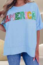 Load image into Gallery viewer, AMERICA Sequin Round Neck Half Sleeve T-Shirt