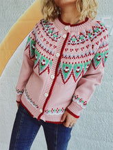 Load image into Gallery viewer, Contrast Geometric Round Neck Long Sleeve Cardigan