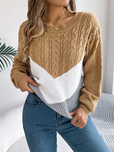 Load image into Gallery viewer, Cable-Knit Color Block Round Neck Sweater