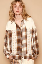 Load image into Gallery viewer, POL Plaid &amp; Star Patchwork Contrast Long Sleeve Shacket