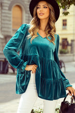 Load image into Gallery viewer, Peplum V-Neck Flounce Sleeve Blouse