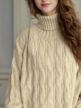 Load image into Gallery viewer, Cable-Knit Turtleneck Long Sleeve Sweater