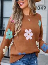 Load image into Gallery viewer, Flower Round Neck Long Sleeve Sweater