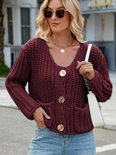 Load image into Gallery viewer, Round Neck Button Up Cardigan with Pockets