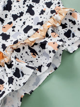 Load image into Gallery viewer, Ruffled Printed Mock Neck Cap Sleeve Blouse