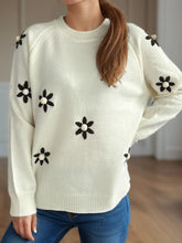 Load image into Gallery viewer, Flower Round Neck Raglan Sleeve Sweater
