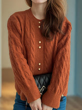 Load image into Gallery viewer, Cable-Knit Round Neck Long Sleeve Cardigan