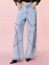 Load image into Gallery viewer, Studded Star Straight Jeans with Pockets