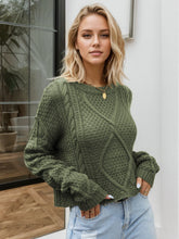 Load image into Gallery viewer, Cable-Knit Round Neck Dropped Shoulder Sweater