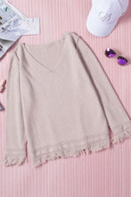 Load image into Gallery viewer, Exposed Seam Fringe Hem V-Neck Long Sleeve Sweater