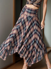 Load image into Gallery viewer, Plaid Asymmetrical Ruffle Hem Skirt