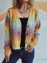 Load image into Gallery viewer, Gradient Heart Shape Button V-Neck Cardigan