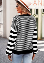 Load image into Gallery viewer, Striped Round Neck Dropped Shoulder Sweater