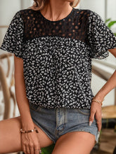 Load image into Gallery viewer, Lace Detail Floral Round Neck Short Sleeve Blouse