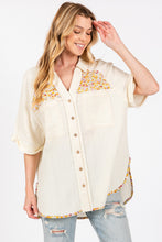 Load image into Gallery viewer, SAGE + FIG Full Size Floral Detail Button Up Short Sleeve Shirt