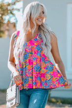Load image into Gallery viewer, Ruffled Printed V-Neck Tank