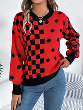 Load image into Gallery viewer, Plaid Round Neck Long Sleeve Sweater
