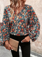 Load image into Gallery viewer, Printed V-Neck Balloon Sleeve Blouse
