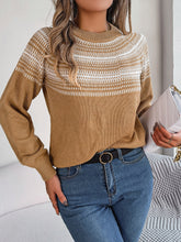 Load image into Gallery viewer, Contrast Round Neck Long Sleeve Sweater