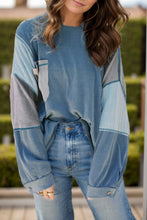 Load image into Gallery viewer, Patchwork Color Block Round Neck Long Sleeve Top
