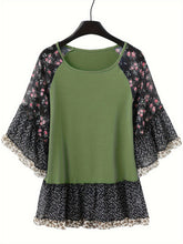 Load image into Gallery viewer, Full Size Frill Printed Round Neck Half Sleeve Blouse