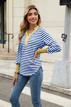 Load image into Gallery viewer, Contrast Striped Notched Long Sleeve Top